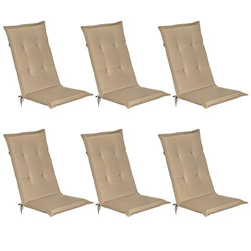 Beautissu Loft HL - Set de 6 Cojines para sillas tumbonas mecedoras de balcón o Asiento Exterior con Respaldo Alto - 120x50x6 cm - Placas compactas de gomaespuma - Natural