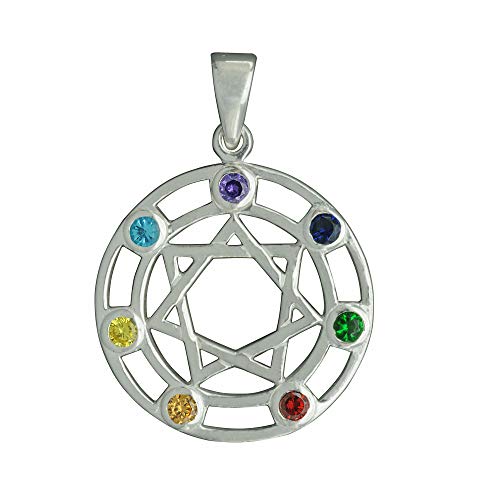 Beldiamo Colgante de plata de ley 925 con diseño de estrella elfa, septagrama heptagrama, estrella de hada, wicca pagana, circonita cúbica multicolor Beldiamo Colgante de plata de ley 925 con diseño de estrella elfa, septagrama heptagrama, estrella de hada, wicca pagana, circonita cúbica multicolor
