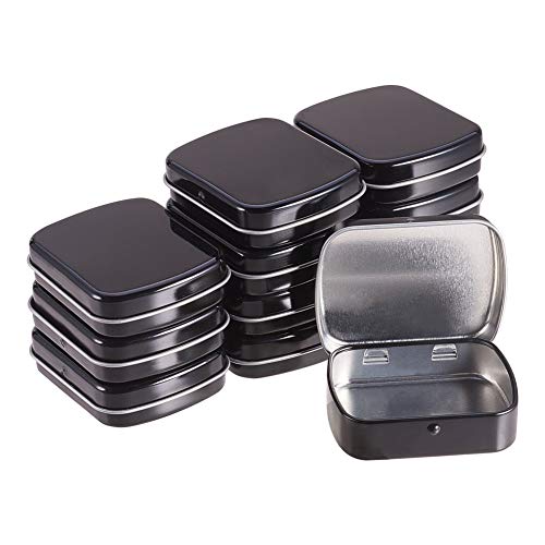 BENECREAT 12 Pack Caja Portátil de Metal Bote Negro con Tapa Conectada Rectángula Contenedor Pequeña de Hierro de Almacenamiento de Caramelos, Monedas, Agujas, Pastillas