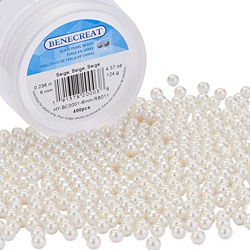 BENECREAT Sobre 400 PCS 6mm Redonda Perla de Cristal Abalorios de Manualidad para Decoración Hacer Pulsera Collar Anti-Flash Blanco