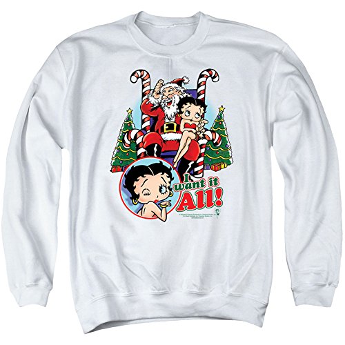 Betty Boop - Sudadera para Hombre, diseño con Texto I Want It All Sweatshirt, Color Blanco - Blanco - Small