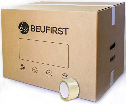 Beufirst Pack de 5 Cajas de Cartón con Asas 600x450x450mm, y Cinta Adhesiva, Cajas para Mudanza, Envíos, Almacenaje y Transporte