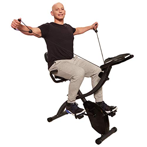 Bicicleta estática plegable, de interior, con bandas de resistencia para brazo y monitor cardíaco, perfecta máquina de ejercicio para el hogar Bicicleta estática plegable, de interior, con bandas de resistencia para brazo y monitor cardíaco, perfecta máquina de ejercicio para el hogar