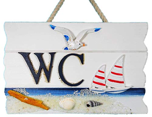 Bilder Cartel de madera para el baño, 18 x 12 cm, diseño marítimo, lago, gaviota, pez, concha, vivienda, cartel decorativo 17684