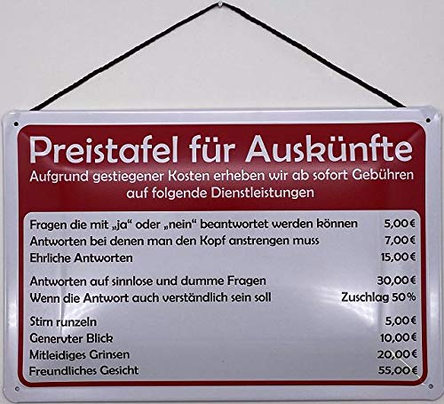 Blechschild Con cordel de 30 x 20 cm, pizarra de precios para información – Blechemma