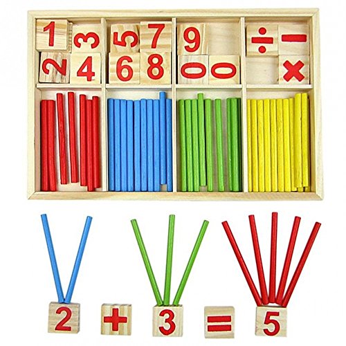 Bloques de madera de juguete, juguetes educativos Montessori, barras de inteligencia matemática, tarjetas de madera con números y contadores de varillas con caja Bloques de madera de juguete, juguetes educativos Montessori, barras de inteligencia matemática, tarjetas de madera con números y contadores de varillas con caja