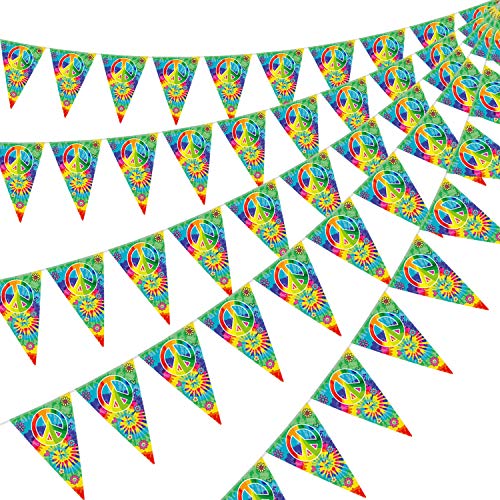 Boao 5 Paquetes Guirnalda de Banderines de Teñir de Atar de los Años 1960 Pancarta de Banderas de Cumpleaños Accesorios de Fiesta de Señal de Paz Maravilloso para Carnaval Hippie Temática 1970
