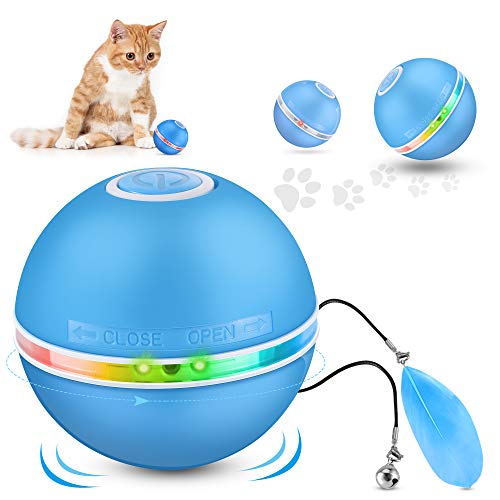 Bola De Gato Juguetes para Gatos Interactivos, Pelotas De Juguete para Gatos, Eléctrica Interactivo Pelotas para Gatos con Luz LED, Juguetes Cat Chase, 360 Grados Automática Giratoria, Carga USB