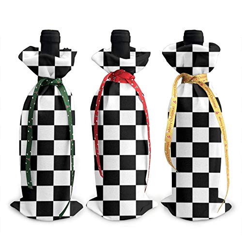Bolsas para botellas de vino de 3 piezas, bolsa de asas navideña de tablero de ajedrez para bodas, regalos de fiesta, Navidad, vacaciones y suministros para fiestas de vino