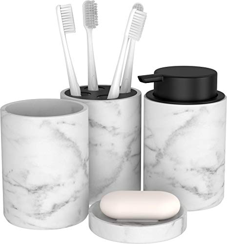 bonVIVO Marmora Juego de Accesorios de Baño, Juego de Baño Marmol/Negro, Organizador de Baño de Lujo, Incluye Jabonera, Dispensadora, Tumbillo, Porta Cepillo de Dientes - Negro bonVIVO Marmora Juego de Accesorios de Baño, Juego de Baño Marmol/Negro, Organizador de Baño de Lujo, Incluye Jabonera, Dispensadora, Tumbillo, Porta Cepillo de Dientes - Negro