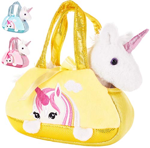 BRUBAKER Unicornio de Felpa Blanco en el Bolso - 20 cm - Peluche en un maletín de Transporte - Amarillo BRUBAKER Unicornio de Felpa Blanco en el Bolso - 20 cm - Peluche en un maletín de Transporte - Amarillo