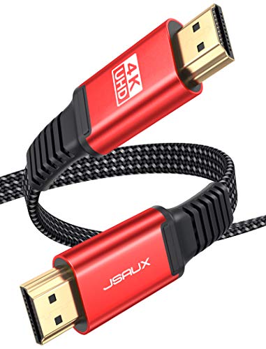 Cable HDMI 3 Metros [4K @ 60Hz, HDMI 2.0,18Gbps] JSAUX 4K Plano HDMI 2.0 Cable Ultra Alta Velocidad 18Gbps 3M HDMI Cable Soporte 4K 3D HDR UHD 2160p 1080p Ethernet ARC PS3 / 4 TV PC-Rojo