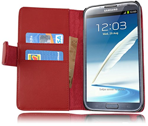 Cadorabo Funda Libro para Samsung Galaxy Note 2 en Rojo DE Chile - Cubierta Proteccíon de Cuero Sintético Liso con Tarjetero y Función de Suporte - Etui Case Cover Carcasa
