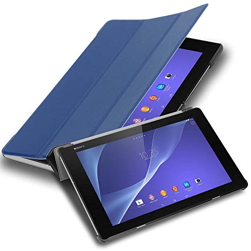 Cadorabo Funda Tableta para Sony Xperia Tablet Z2 (10.1" Zoll) SGP521 in Azul Oscuro Jersey – Cubierta Proteccíon Bien Fina en Cuero Artificial en Estilo Libro con Auto Wake Up e Función de Suporte