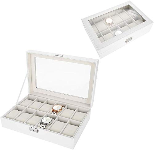 Caja de Relojes, 12 Grids Caja de Almacenamiento de Relojes Blanco, Estuche de Joyeria para Organizadora y Exhibición, Cuero de Pu Caja de Relojes, 12 Grids Caja de Almacenamiento de Relojes Blanco, Estuche de Joyeria para Organizadora y Exhibición, Cuero de Pu