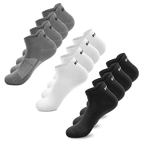 Calcetines de deporte para hombre y mujer, 6 | 12 pares de calcetines cortos de algodón, calcetines de deporte, calcetines de ping pong, color blanco y negro Negro X4 - blanco X4 - 4 gris 35-38