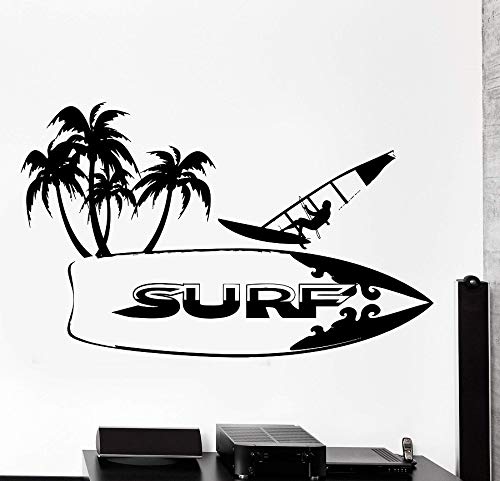 Calcomanía de vinilo windsurf surf deportes extremos tabla de surf árbol de coco dormitorio de niño sala de estar club de gimnasio decoración del hogar pegatina de pared DIY póster mural artístic