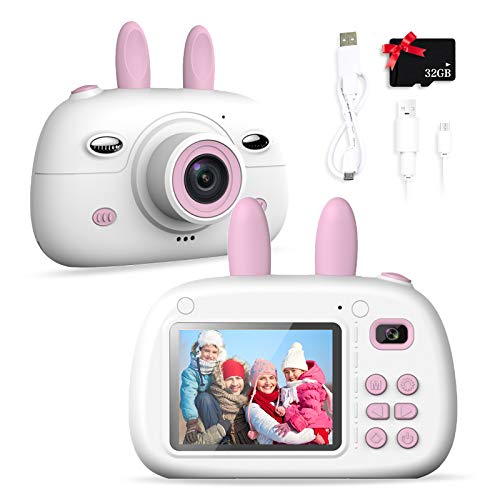 Cámara de fotos para niños, pantalla de 2,4 pulgadas, 1080p, cámara digital para niños de 3 a 10 años, cámara de fotos anticaídas, regalo con funda de silicona suave y tarjeta SD de 32 GB