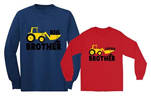 Camiseta Manga Larga 2 Piezas - Big Brother Little Brother Regalo para Hermanos Mayor Azul 3/4 Años 104cm / Menor Rojo 6-12M 66/76cm