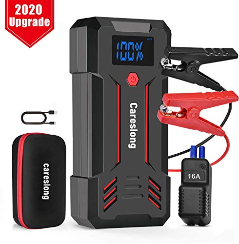 careslong Arrancador de Coches, 24000mAh 2200A Arrancador de Baterias de Coche (para Todo vehículo de Gasolina o 7.0L de Diesel) de IP68 Impermeable, Carga Rápida QC3.0 Type C (Negro)