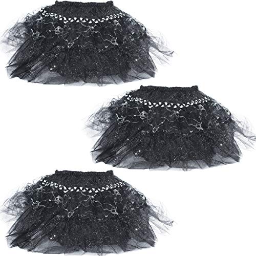 Carnavalife, Pack 3 de Tutus Color Negro con Calaveras, Efecto Brillante Plateado y Calaveras para Fiesta de Halloween. Fiesta de Disfraces Miedo, Carnaval, Navidad, Fiesta Tematica. Para Mujer, Niña