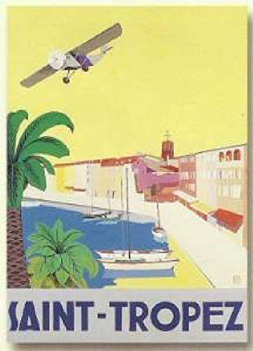 Cartel de metal vintage francés retro anuncio Saint Tropez City Plane Beach Francia Funny Metal Sign 12 x 16 pulgadas