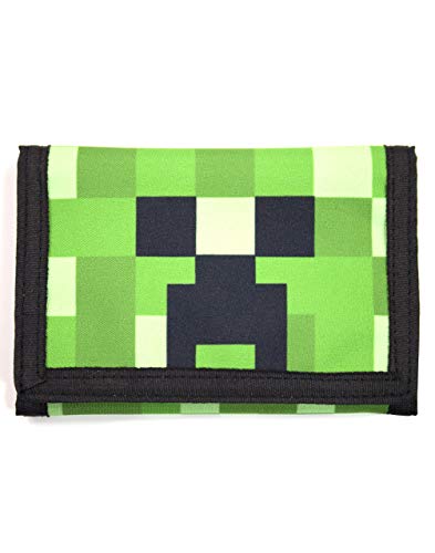 Cartera de velcro para niños Minecraft Creeper Face Green 15cm x 10cm