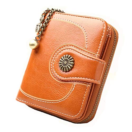 Cartera para Mujer Mini Cadena Retro Monedero Mujeres Monedero de Moda Corto Mini Monedero Encantador Femenino pequeña Cartera para Las Mujeres Orange