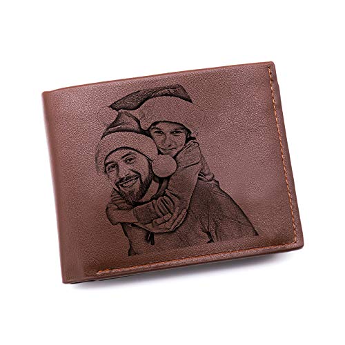 Cartera Personalizada para Hombre Cartera con Foto Personalizada Cartera De Cuero Cumpleaños Navidad Regalo Personalizado(Marrón De un Solo Lado)