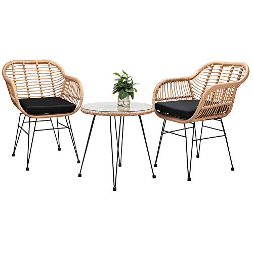Casaria Conjunto de jardín BALI 3 piezas juego de 1 mesa y 2 sillas de mimbre para interior exterior jardín balcón terraza Casaria Conjunto de jardín BALI 3 piezas juego de 1 mesa y 2 sillas de mimbre para interior exterior jardín balcón terraza