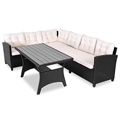 Casaria Conjunto de muebles de jardín para 6 personas comedor esquinero con cojines + tablero de mesa WPC terraza patio