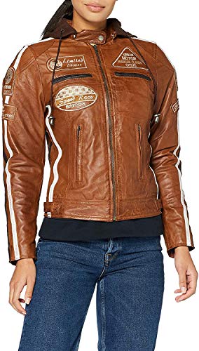 Chaqueta Moto Mujer de Cuero Urban Leather '58 LADIES' | Chaqueta Cuero Mujer | Cazadora Moto de Piel de Cordero | Armadura Removible para Espalda, Hombros y Codos Aprobada por la CE |Tan | 3XL