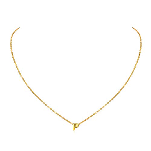 ChicSilver Collar Inicial Griego Mujer P Joyerías Antialérgica de Plata de Ley 925 Oro Amarillo Dorado Colgante Pequeño Alfabeto Letra Inicial Diseño Simple Moderno