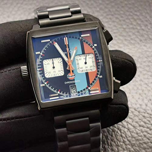 CHQSMZ Relojes mecanicos Nuevo Hombre Plata Caja Negro Azul Naranja Acero Inoxidable Cronógrafo Azul Golfo Racing Zafiro Edición Especial Edición Reloj 11