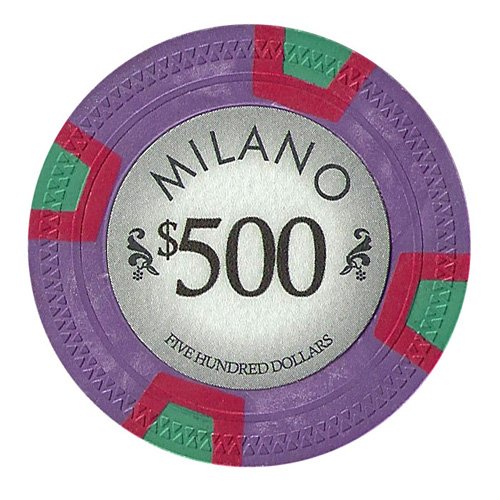 Claysmith Gaming $500 Clay Composite 10 Gram Milano Poker Chips - Sleeve of 25
