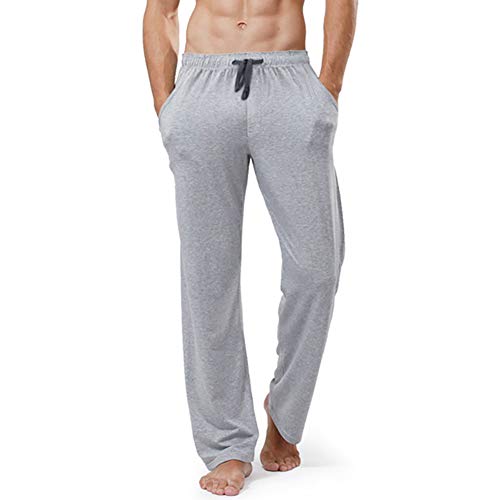 Clicks Pantalones de Pijama de Algodón con Cordón para Hombre con Dos Bolsillos Suave y Confortable, Gris Claro XL