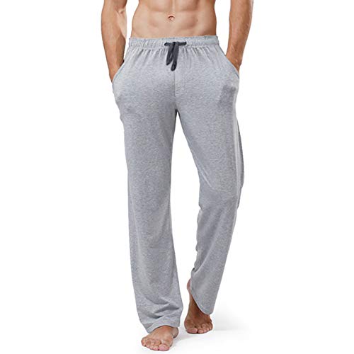 Clicks Pantalones de Pijama de Algodón con Cordón para Hombre con Dos Bolsillos Suave y Confortable, Gris Claro XL Clicks Pantalones de Pijama de Algodón con Cordón para Hombre con Dos Bolsillos Suave y Confortable, Gris Claro XL