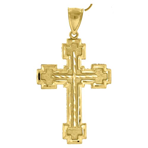 Colgante de oro amarillo de 10 K, unisex, diseño de cruz con corte brillante, mide 56 x 30,90 mm de ancho, más alto grado de oro que el oro de 9 quilates