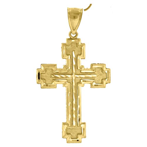 Colgante de oro amarillo de 10 K, unisex, diseño de cruz con corte brillante, mide 56 x 30,90 mm de ancho, más alto grado de oro que el oro de 9 quilates Colgante de oro amarillo de 10 K, unisex, diseño de cruz con corte brillante, mide 56 x 30,90 mm de ancho, más alto grado de oro que el oro de 9 quilates