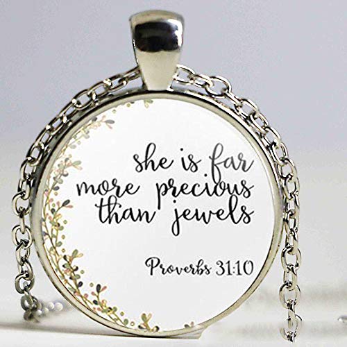 Collar con versículo bíblico proverbios 3:15 She is More Precious Than Jewels Charm Charm Charm Fe Cristiana Regalos Joyería de Moda