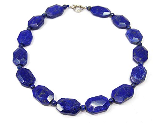 Collar para mujer con piedras preciosas de lapislázuli en forma de cuadrícula facetada, color azul