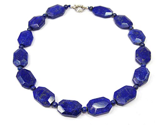 Collar para mujer con piedras preciosas de lapislázuli en forma de cuadrícula facetada, color azul Collar para mujer con piedras preciosas de lapislázuli en forma de cuadrícula facetada, color azul