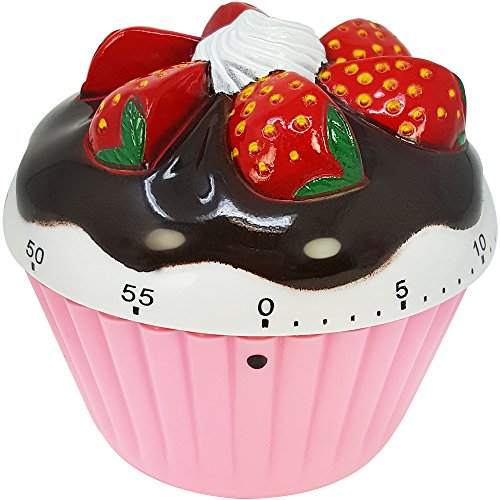 com-four® Reloj despertador a corto plazo con un bonito diseño de cupcakes, hasta 60 minutos, temporizador para huevos, temporizador de plástico rosa aproximadamente 7 x 7 x 4 cm (01 pieza - rosa)