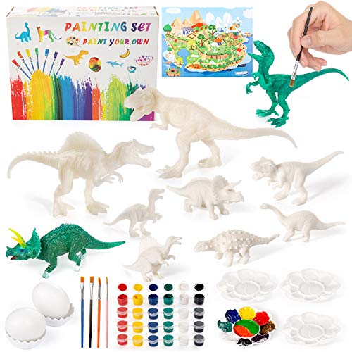 Comius Sharp Kit de Pintura de Dinosaurios para Niños, 47 Piezas 3D DIY Dinosaurio Figuras Pintar Manualidades, Juguetes de Dinosaurios para Niños Niñas