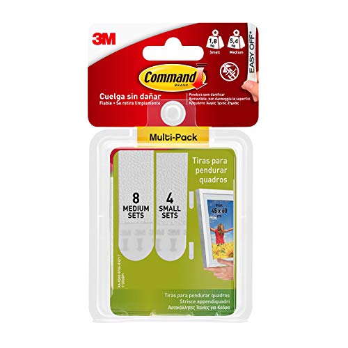 Command 17203 - Tiras Cuelga Cuadros, 4 pares de tiras pequeñas, 8 pares de tiras medianas, Color Blanco Command 17203 - Tiras Cuelga Cuadros, 4 pares de tiras pequeñas, 8 pares de tiras medianas, Color Blanco