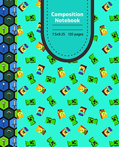 Composition Notebook: Wide Ruled Writing Composition Notebook For Adults' kids Gamer Boys and Girls, Pattern Blank Lined Book Pixel Block (120 pages, lined, 7.5x9.25)