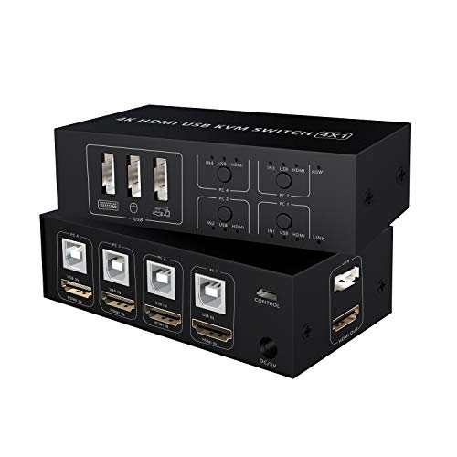 Conmutador KVM Switch HDMI 4 puertos, 4K @60Hz 4 en 1 salida Caja de conmutador USB KVM para 4 PC, teclado, ratón, monitor, compatible con computadora portátil, PC, PS4, Xbox HDTV Conmutador KVM Switch HDMI 4 puertos, 4K @60Hz 4 en 1 salida Caja de conmutador USB KVM para 4 PC, teclado, ratón, monitor, compatible con computadora portátil, PC, PS4, Xbox HDTV