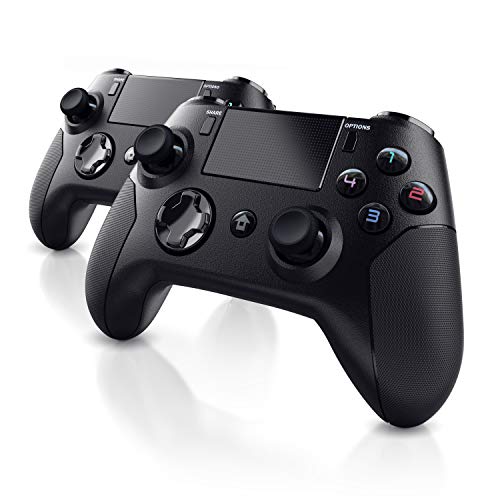 CSL - Gamepad - 2x Controlador inalámbrico para PS5 PS4 PS4 Pro PS4 Slim - Mando Dual Shock - Conexión Bluetooth o cable - Touchpad y joysticks - Salida auriculares 3.5 mm - Botón Home - 3D – Negro