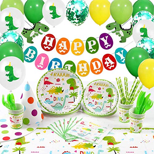 Cumpleaños Dinosaurios Platos Tazas Servilletas Gorros Fiesta Mantel Feliz Cumpleaños Banner Globos Decoracion Fiesta Dinosaurios Cumpleaños Niños 12 Invitados