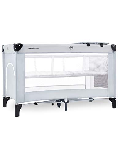 Cuna de Viaje Plegable Parque Infantil Portatil Cuna Bebe Cuna Colecho Niño con Colchon Cambiador Entrada Lateral Bolsa de Transporte Exterior y Interior Carga Hasta 15kg Negro + Gris Cuna de Viaje Plegable Parque Infantil Portatil Cuna Bebe Cuna Colecho Niño con Colchon Cambiador Entrada Lateral Bolsa de Transporte Exterior y Interior Carga Hasta 15kg Negro + Gris